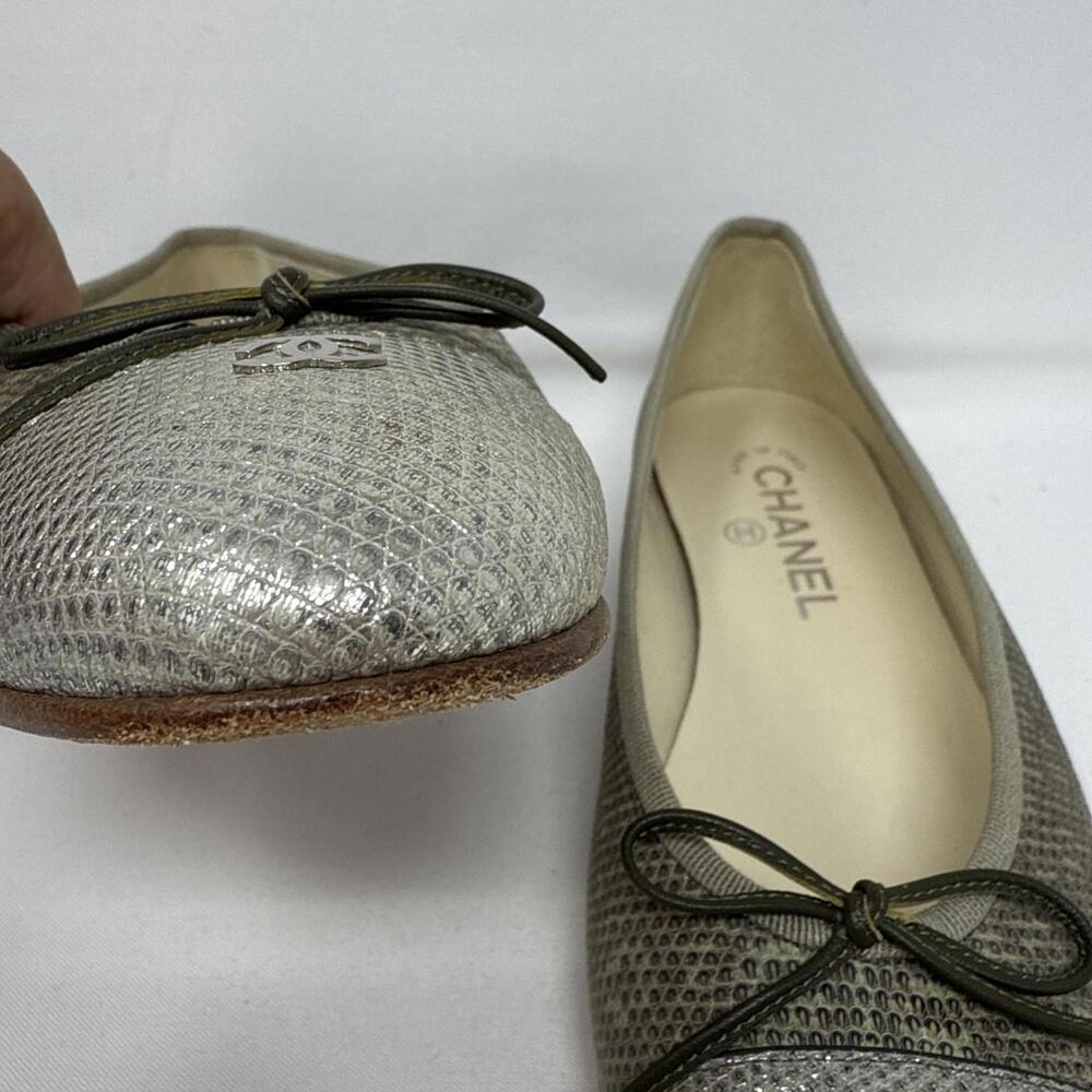 Authentic Chanel Snake Skin  CC Logo Ballerina Flats Size 38.5 - Picture 4 of 16